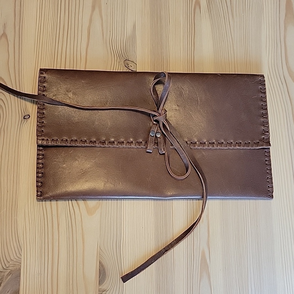 Leather Crochet Store Brown Leather Clutch